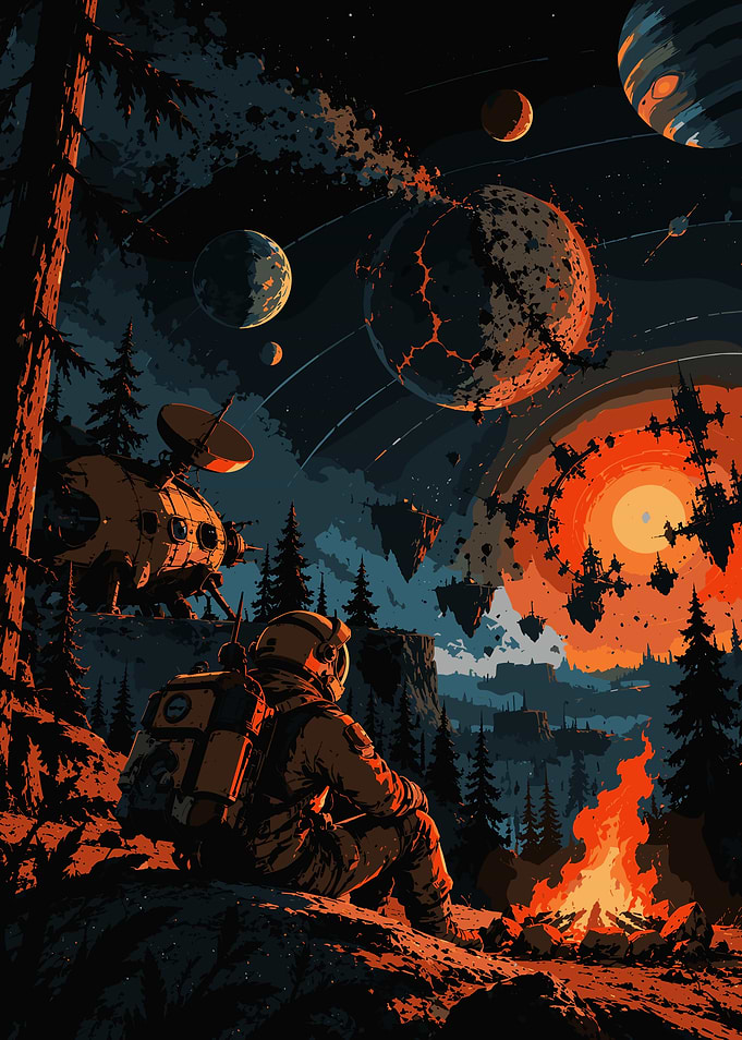 Astronaut Camping Under Alien Skies