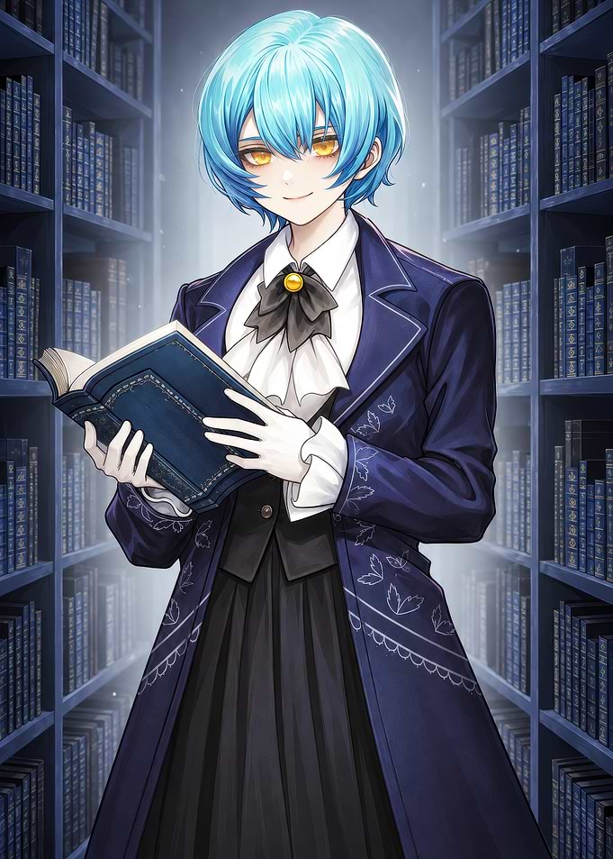 Anime Girl Librarian in Library
