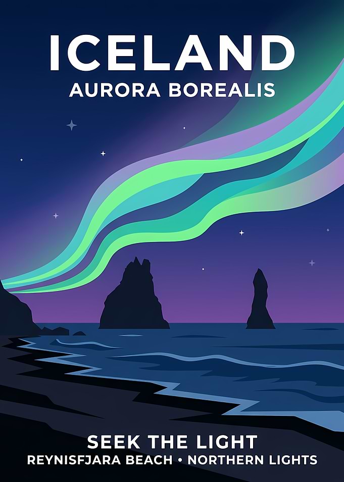 Iceland Aurora Borealis Travel Poster