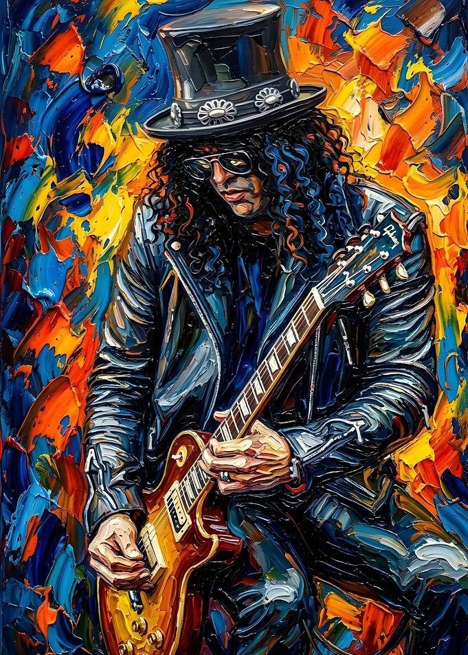 Slash Playing Guitar Oil Painting