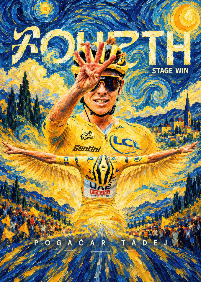 Tadej Pogačar Starry Night Cycling Poster