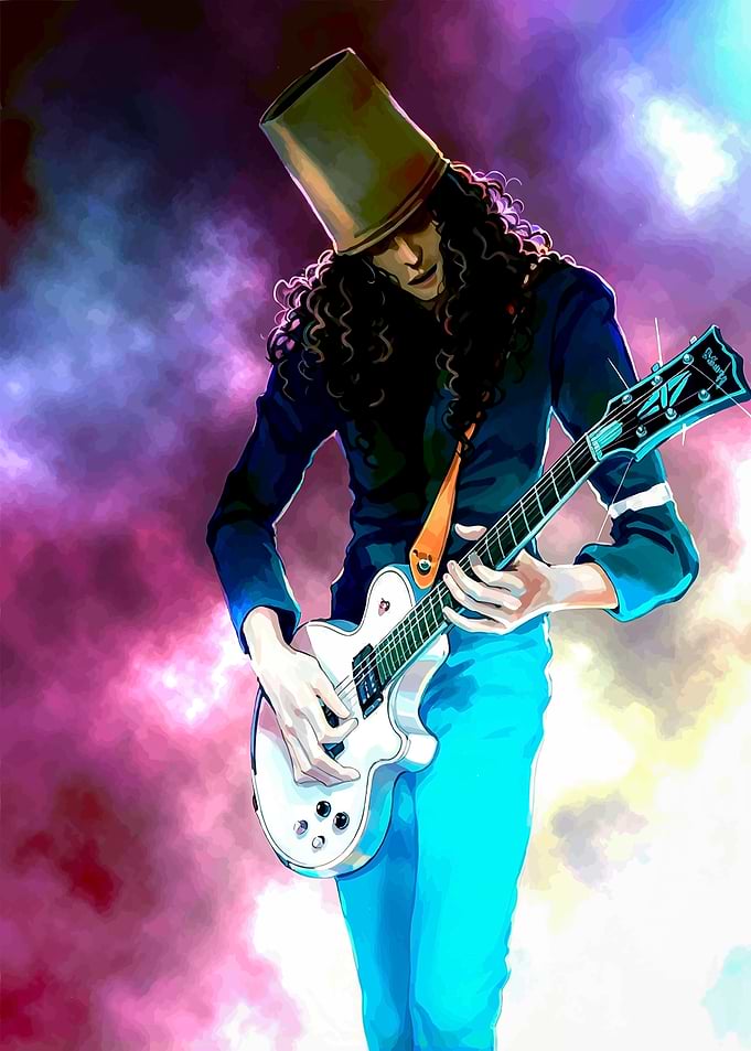 Buckethead Playing Electric Guitar Illustration