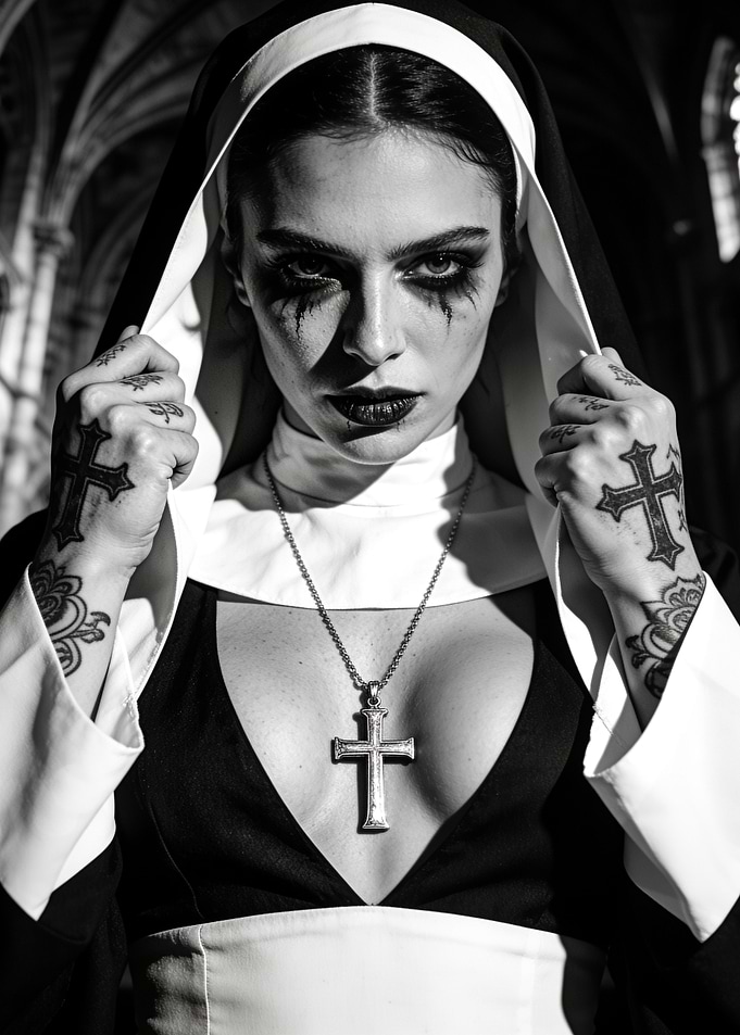 Gothic Nun Portrait with Tattoos