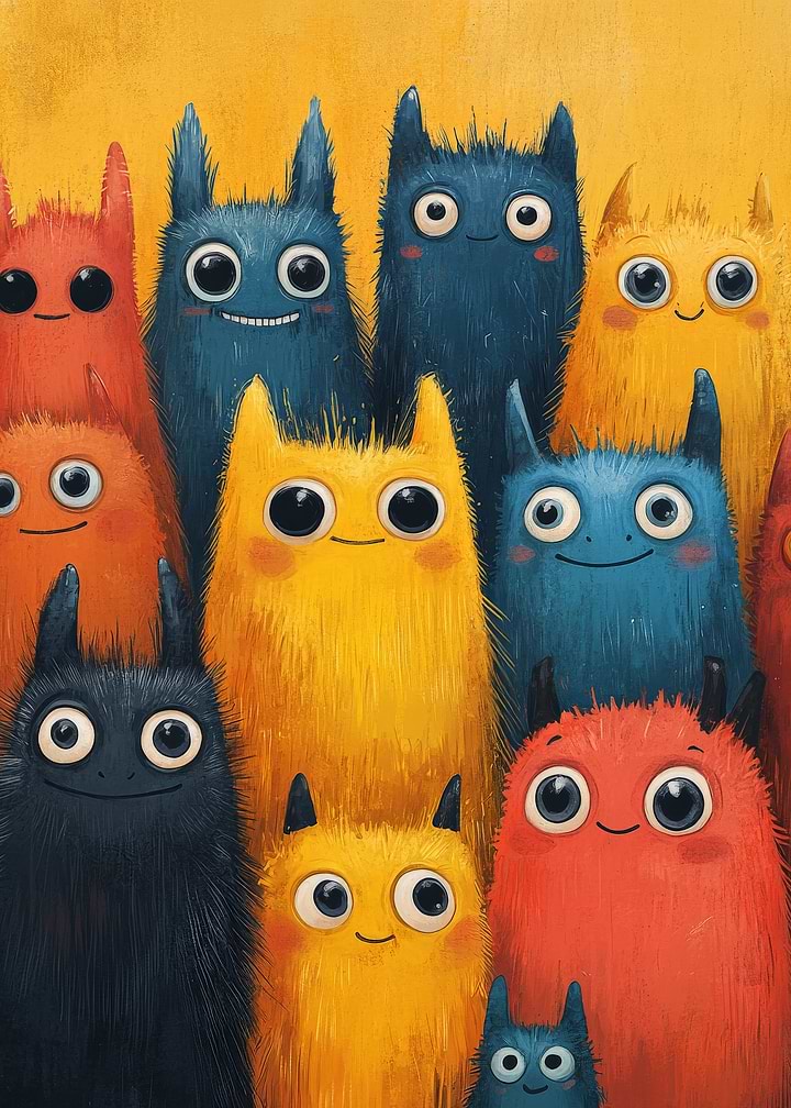 Group of Colorful Furry Monsters