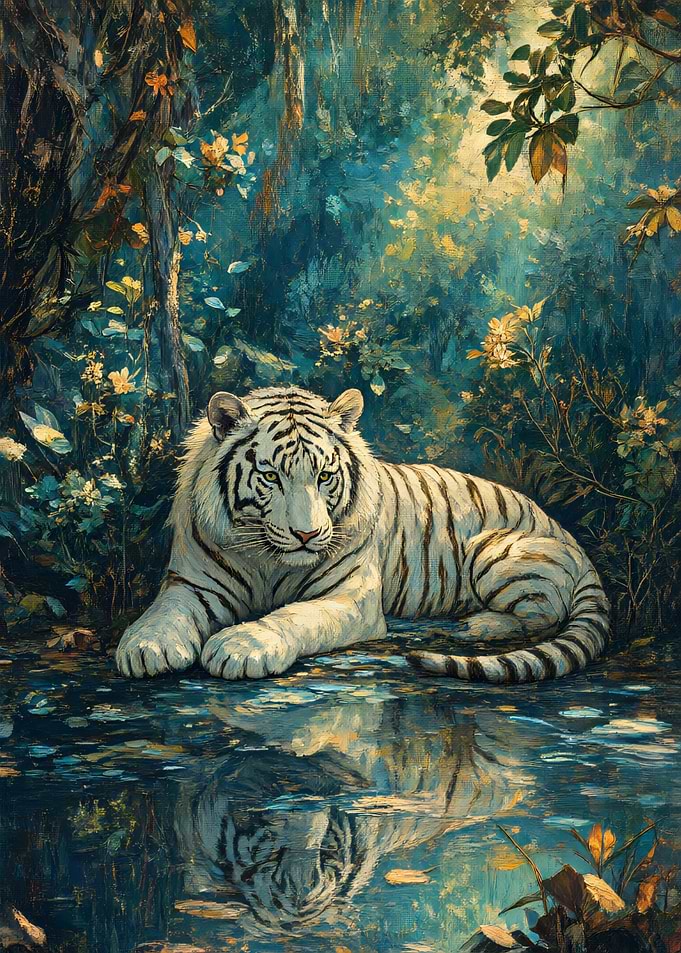 White Tiger Resting by Water