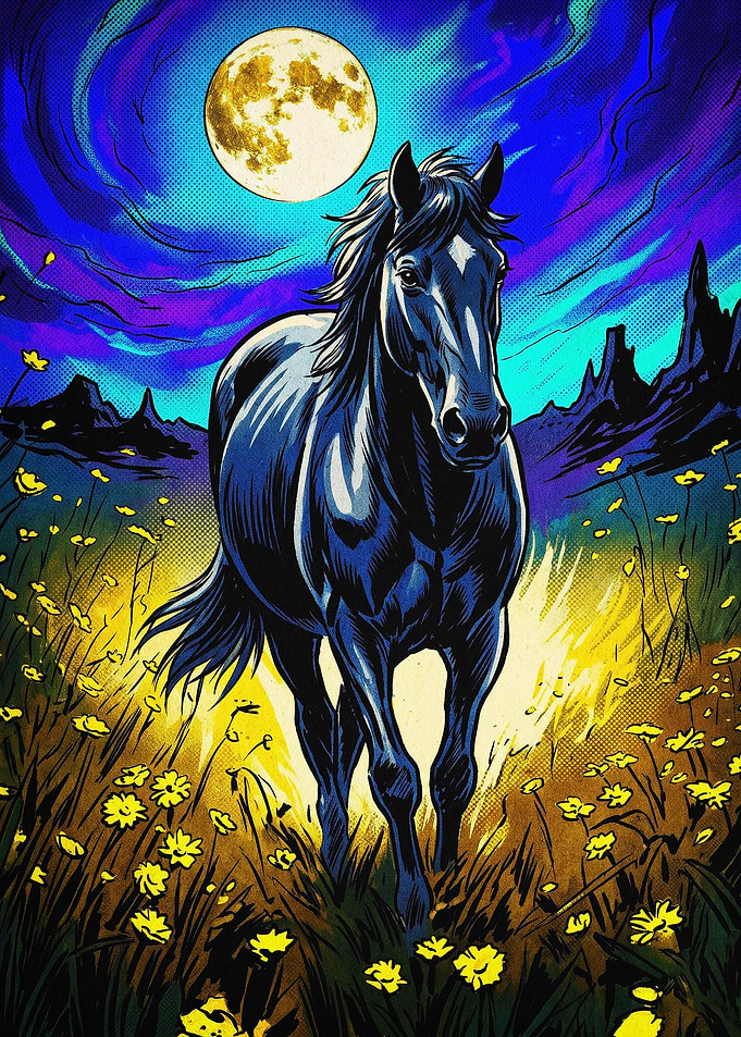 Black Horse Moon Night Pop Art