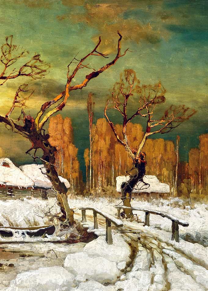 Winter Landscape with Bridge by Julius Sergius Klever Snow Painting