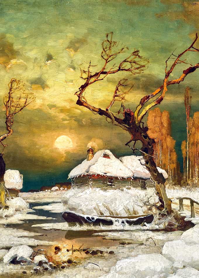 Winter Landscape with Bridge by Julius Sergius Klever Snow Painting