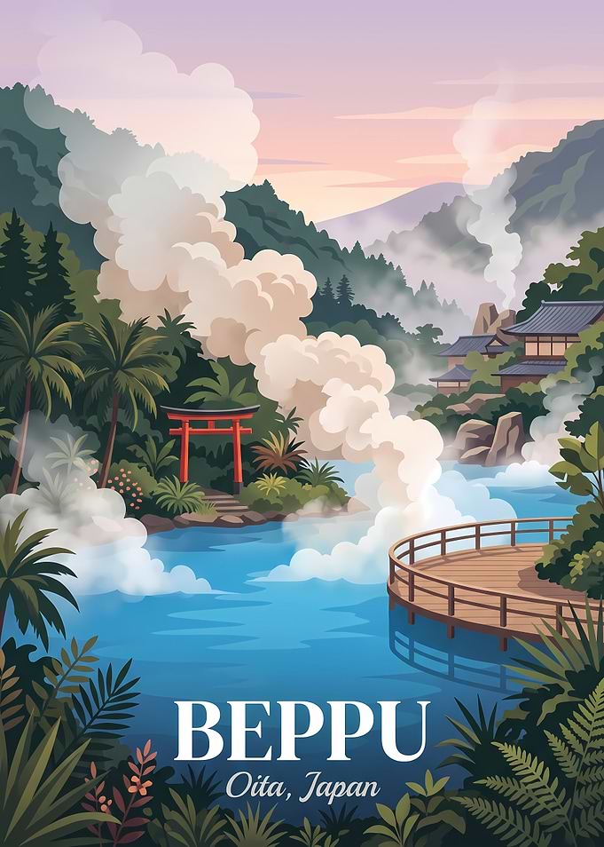 Beppu Oita Japan Travel Poster