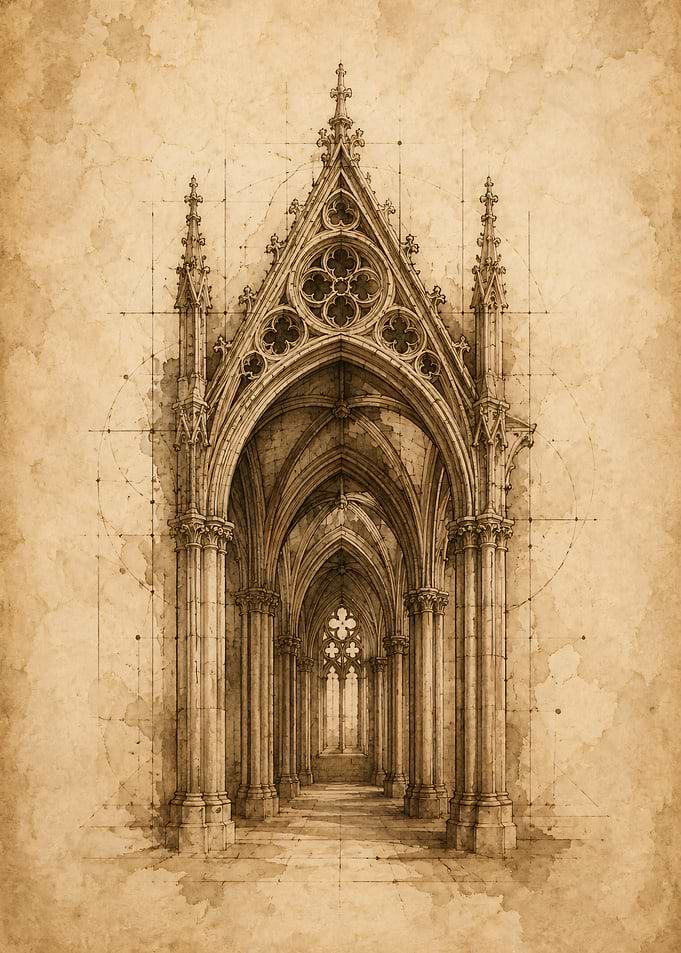 Gothic Cathedral Architectural Blueprint Sketch