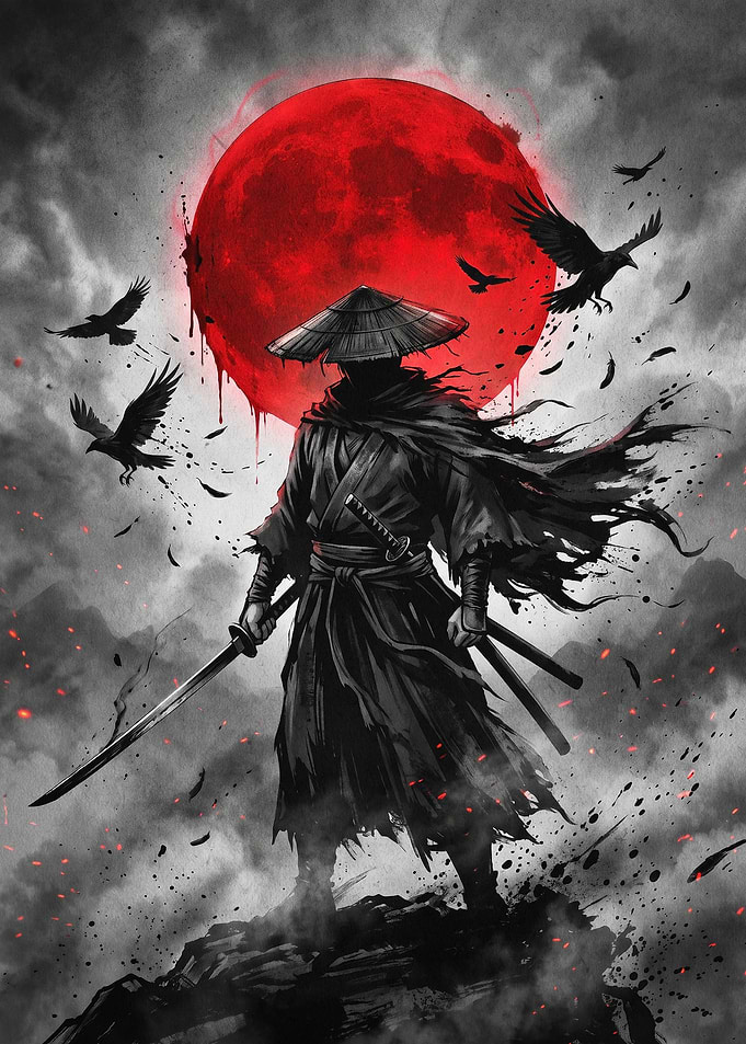 Samurai Ronin Red Moon Dark Art