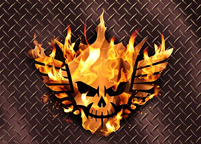 Fiery Skull Emblem on Metal