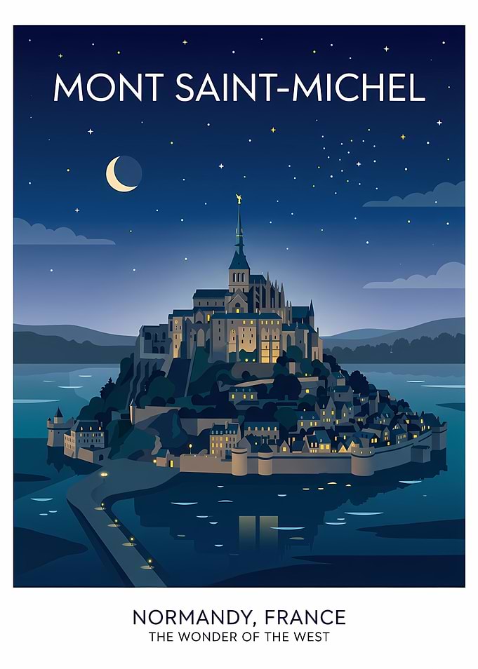 Mont Saint-Michel Night Travel Poster