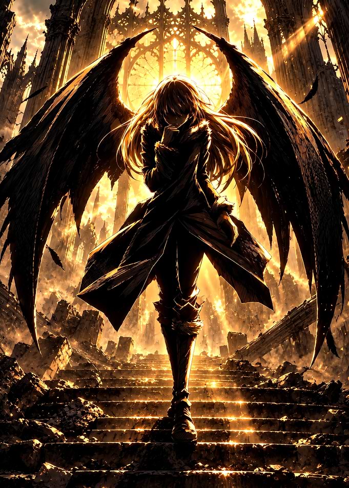 Fallen Angel in Golden Ruins