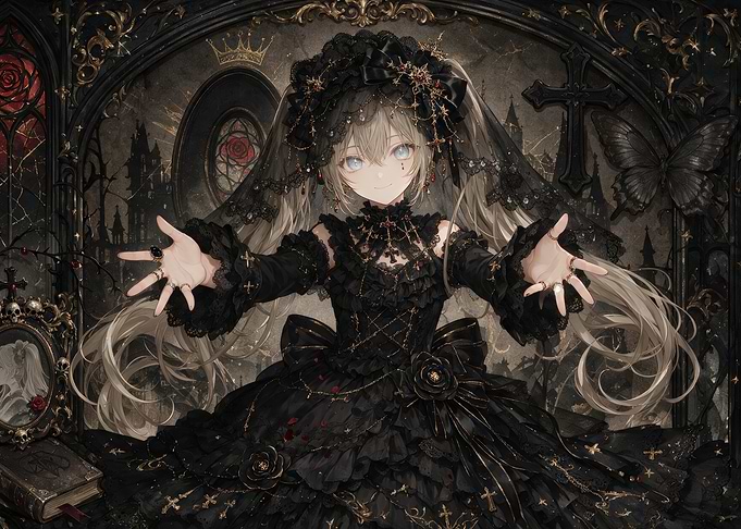 Gothic Lolita Anime Girl in Black