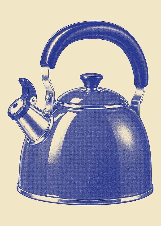 Retro Whistling Tea Kettle Wall Art – Vintage Engraving Poster