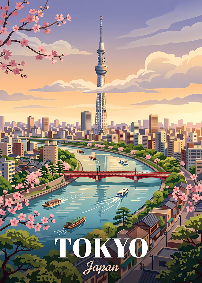 Tokyo Skytree Sunset Travel Poster