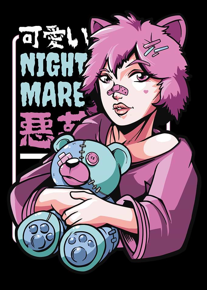 Anime Girl with Stitched Teddy Bear