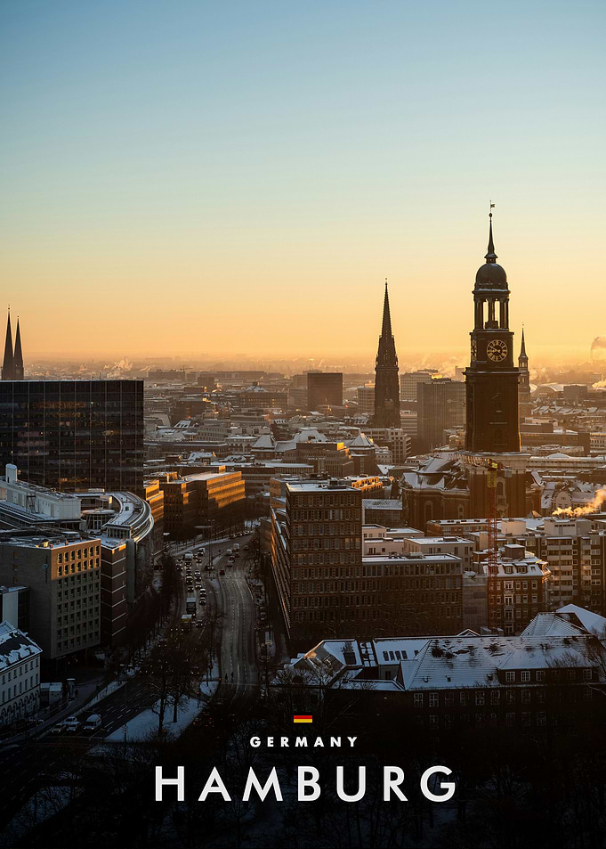 Winter Sunset Over Hamburg Cityscape