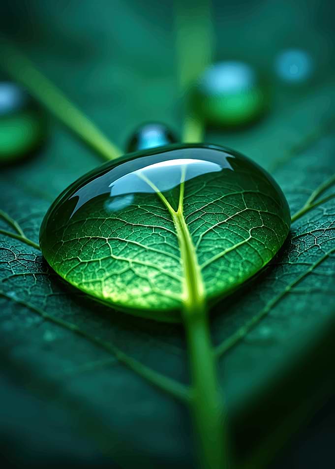 Macro Dewdrop on Green Leaf