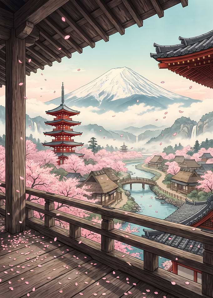 Mount Fuji View from Japanese Temple