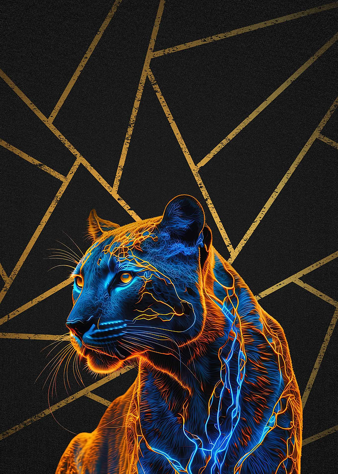 Neon Electric Panther Geometric Art