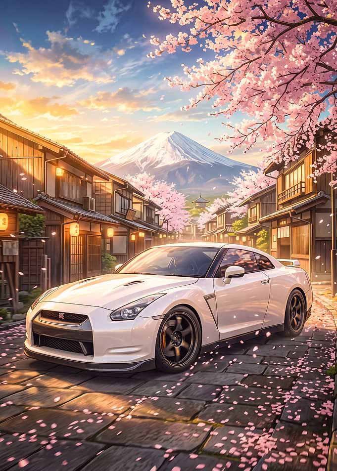 Nissan GT-R Under Cherry Blossoms
