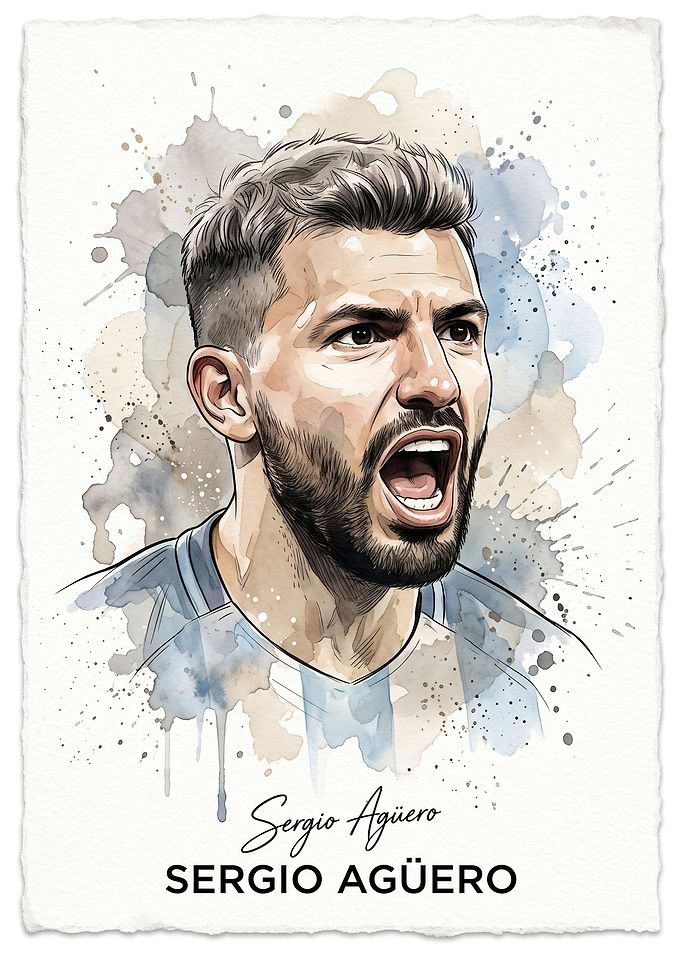 Sergio Agüero Watercolor Portrait