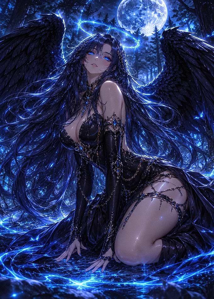 Ethereal Dark Angel in Moonlight