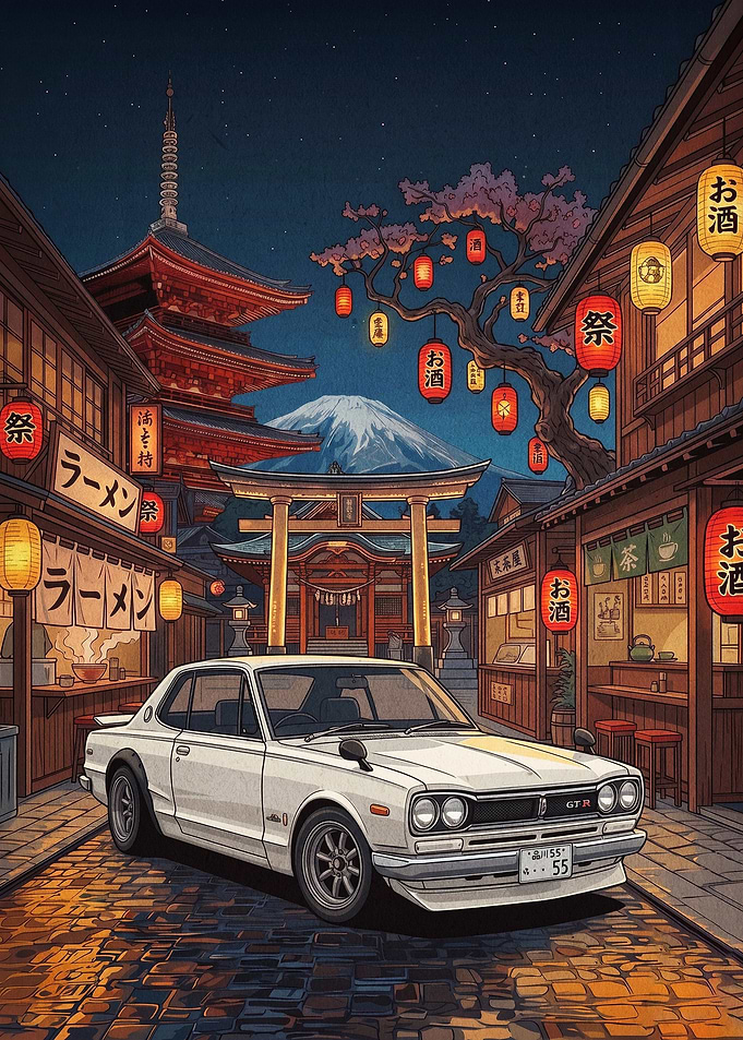 JDM Car Tokyo Night Street Art