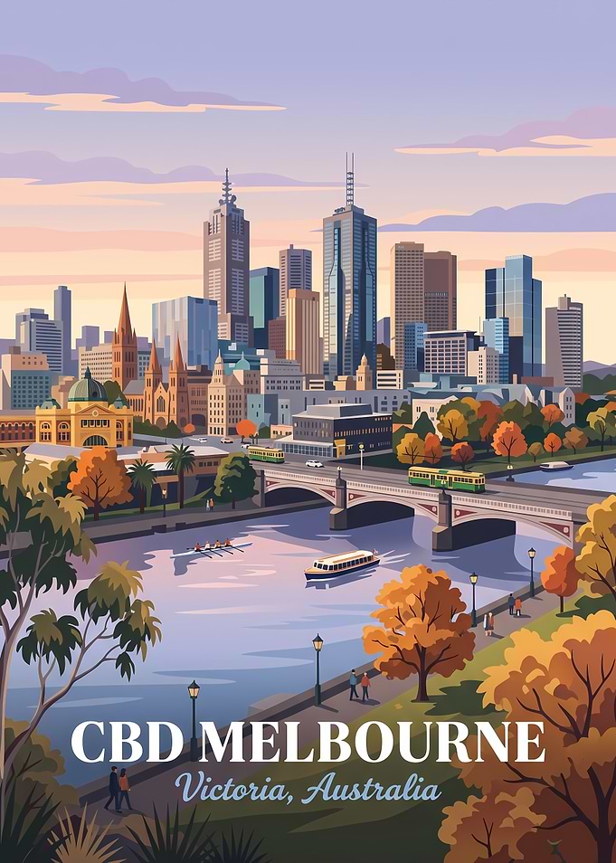 Melbourne CBD Travel Poster Art