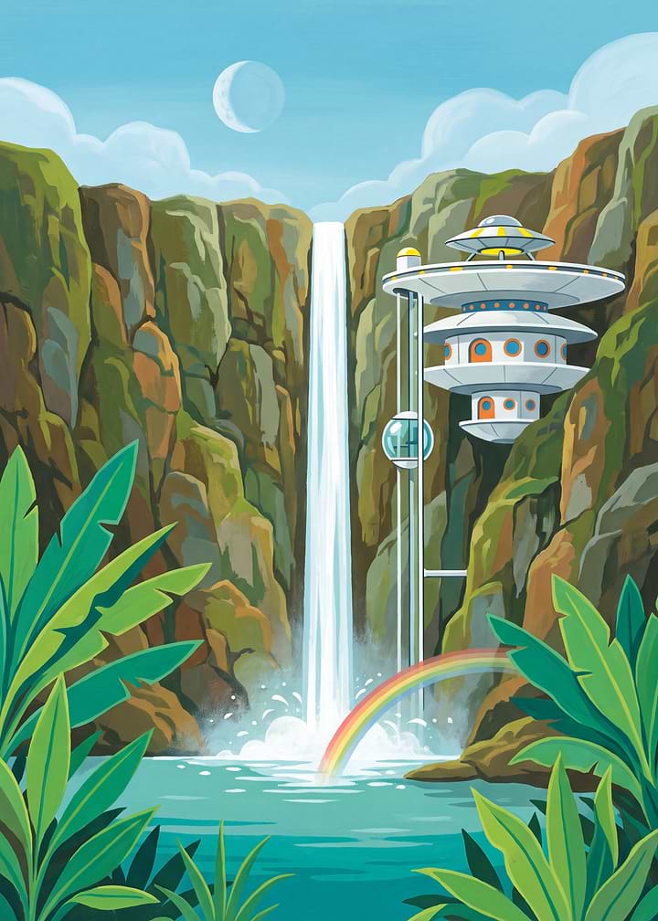 Retro Jungle Station by Giant Waterfall