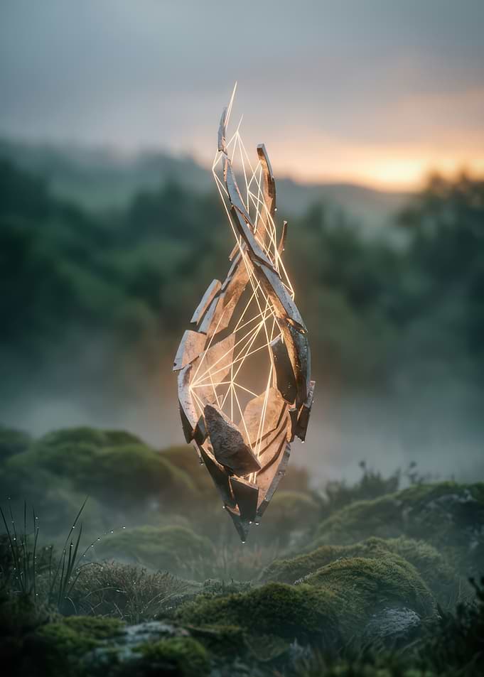Floating Glowing Geometric Stone Relic