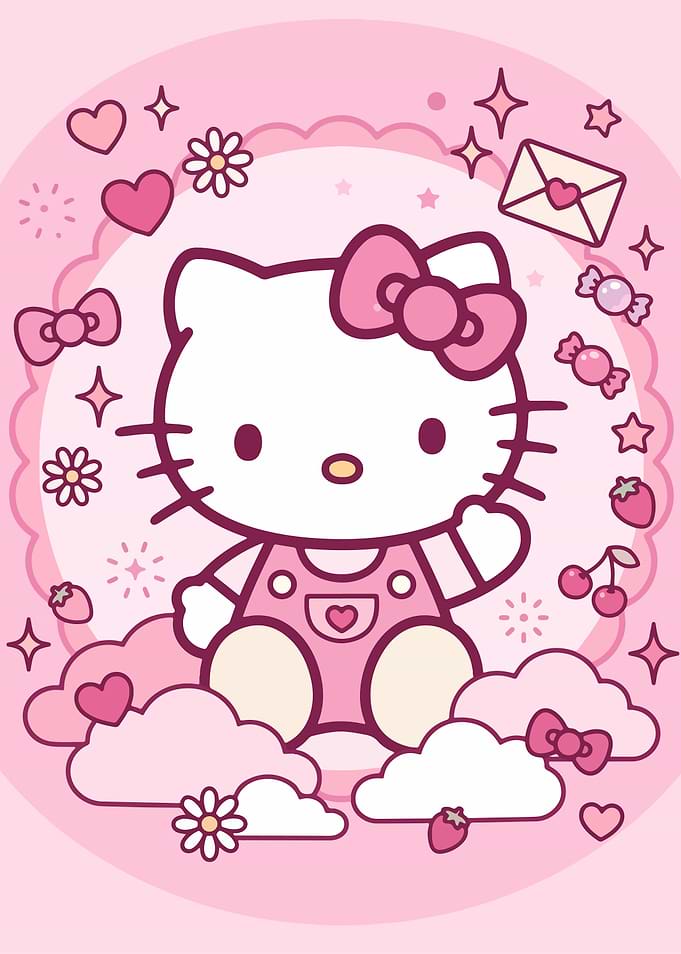 Hello Kitty Pink Aesthetic Illustration