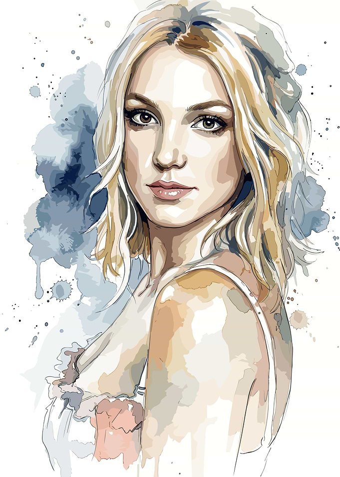 Britney Spears Watercolor Portrait Illustration