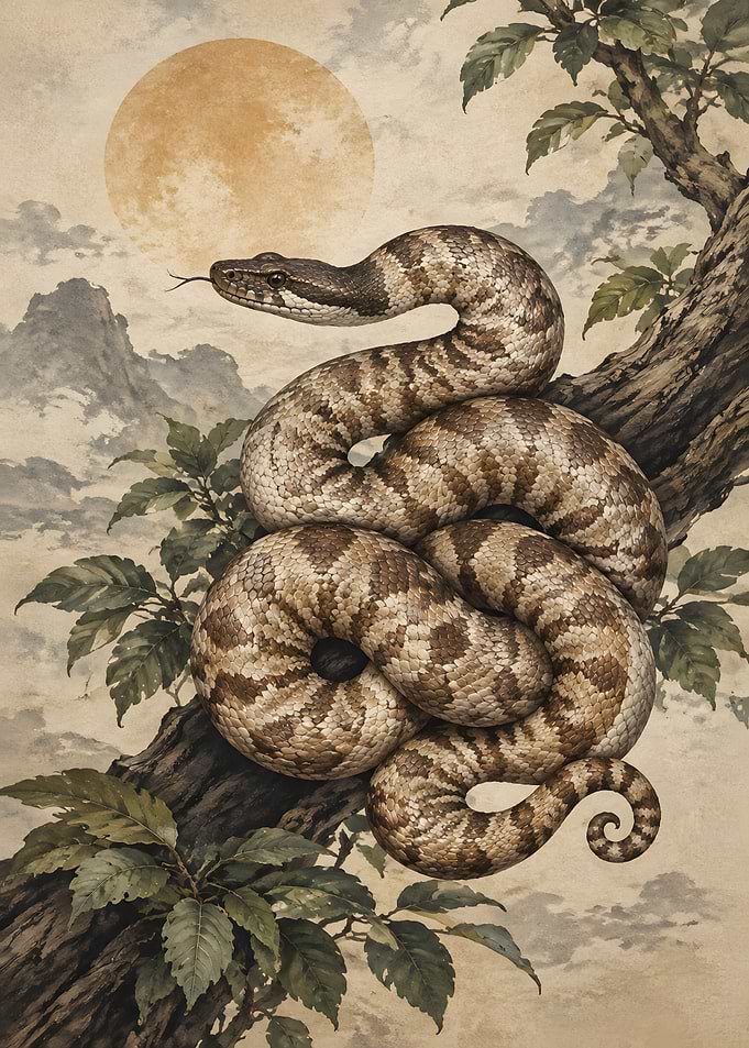 Vintage Illustration of a Coiled Snake