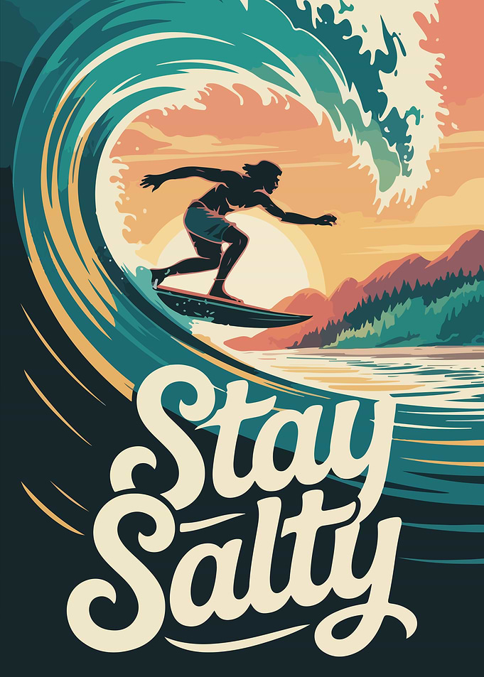 Stay Salty Surfing Vintage Poster