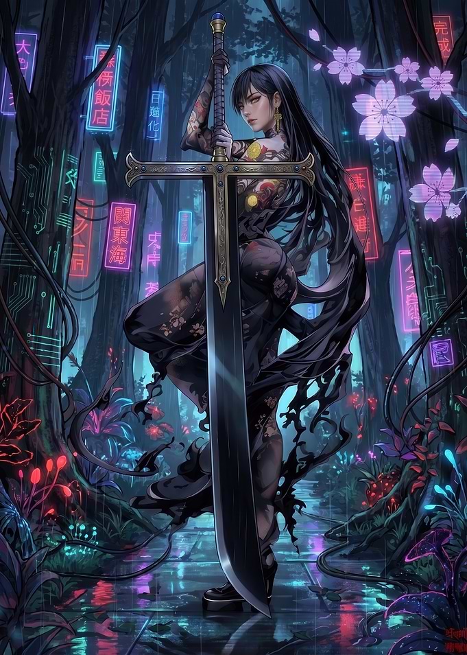 Cyberpunk Warrior with Giant Sword
