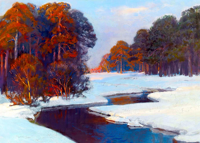 Winter Landscape in the Evening Light by Stefan Popowski Snow Painting