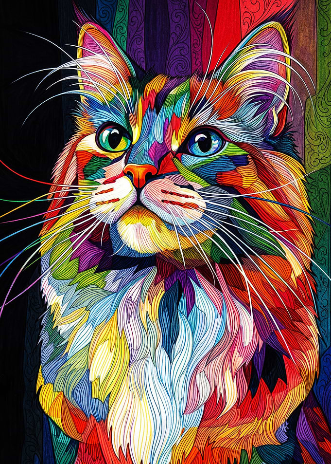 Vibrant Colorful Abstract Cat Portrait