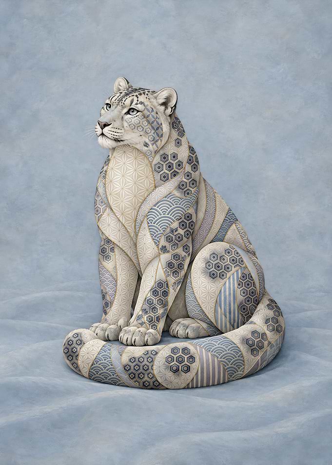 Ornate Patterned Snow Leopard Sculpture