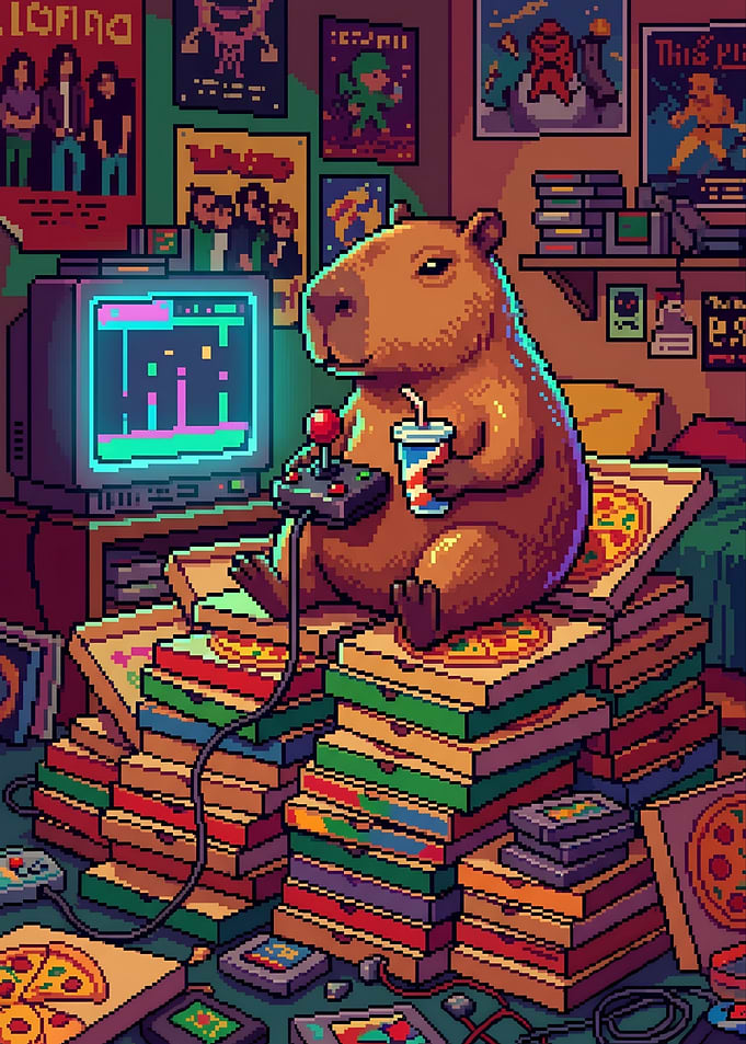 Capybara Gaming on Pizza Boxes