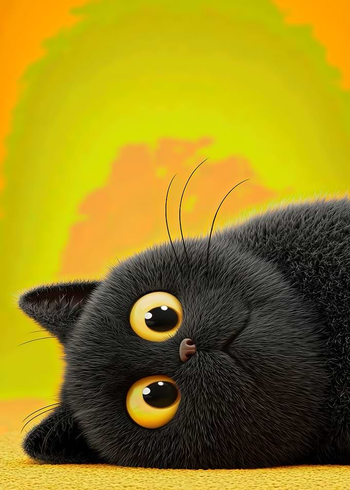 Cute Fluffy Black Cat Portrait