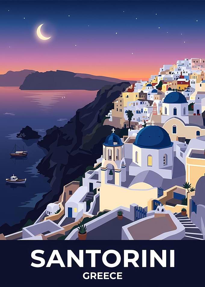Santorini Greece Travel Poster