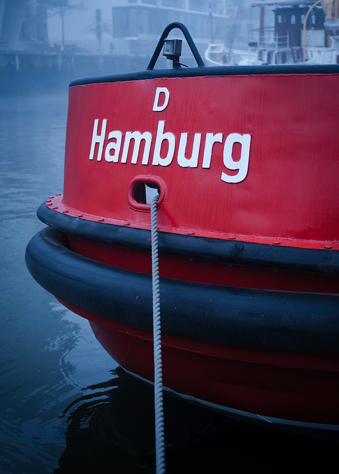 Red Tugboat Stern in Hamburg Harbor