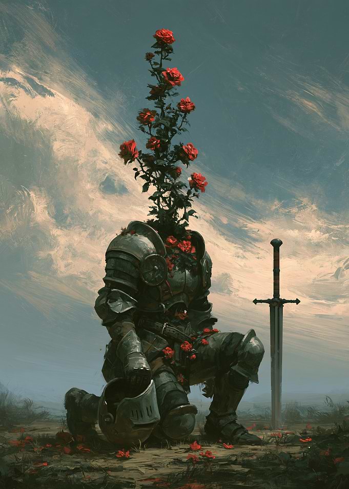 Knight with Rose Head Kneeling