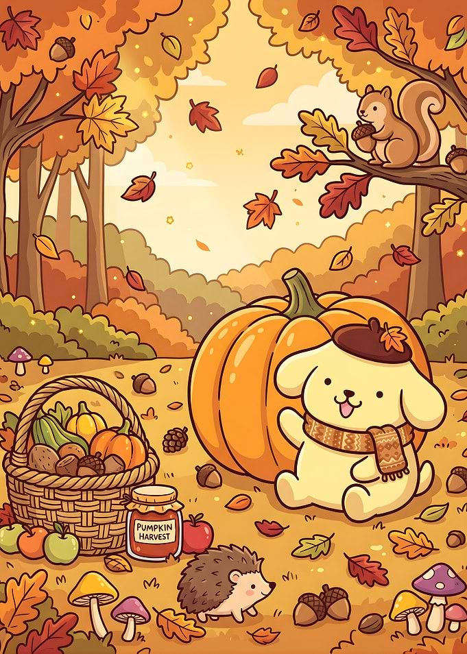 Pompompurin Autumn Harvest Illustration
