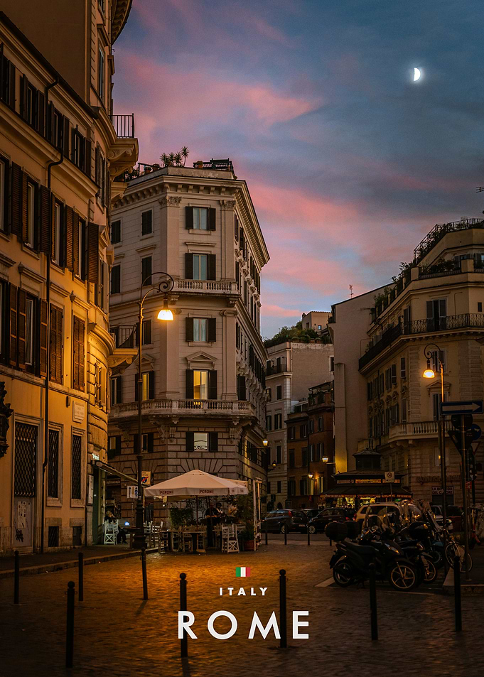 Sunset over a Roman street