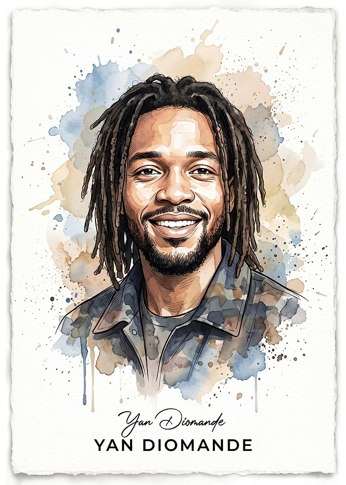 Watercolor Portrait of Yan Diomande