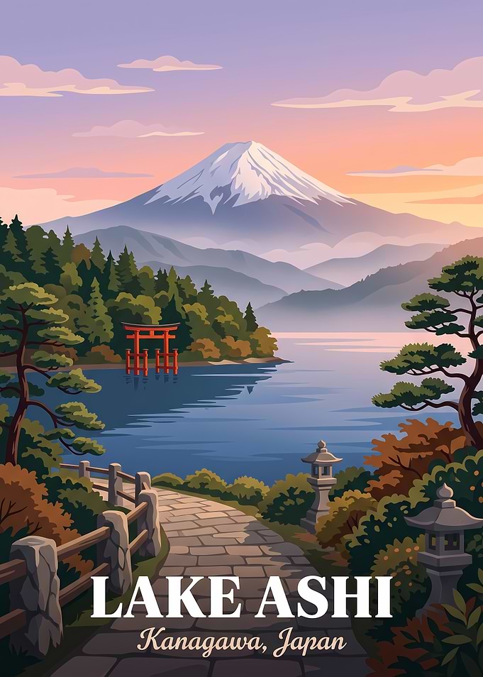 Lake Ashi Japan Travel Poster